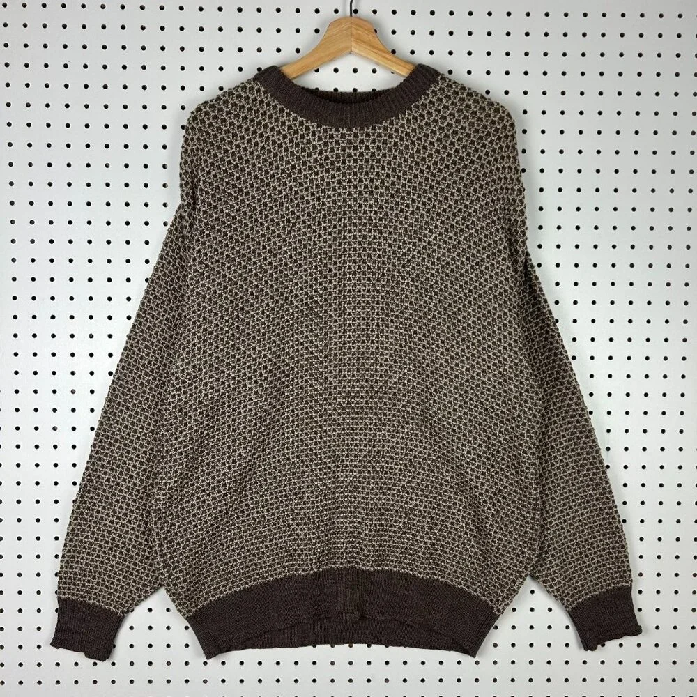 Jantzen Knit Sweater Large‎ Brown Cream Grandpa 90s Acrylic Pattern Indie